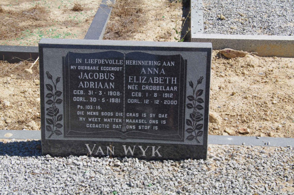WYK Jacobus Adriaan, van 1908-1981 &amp; Anna Elizabeth GROBBELAAR 1912-2000