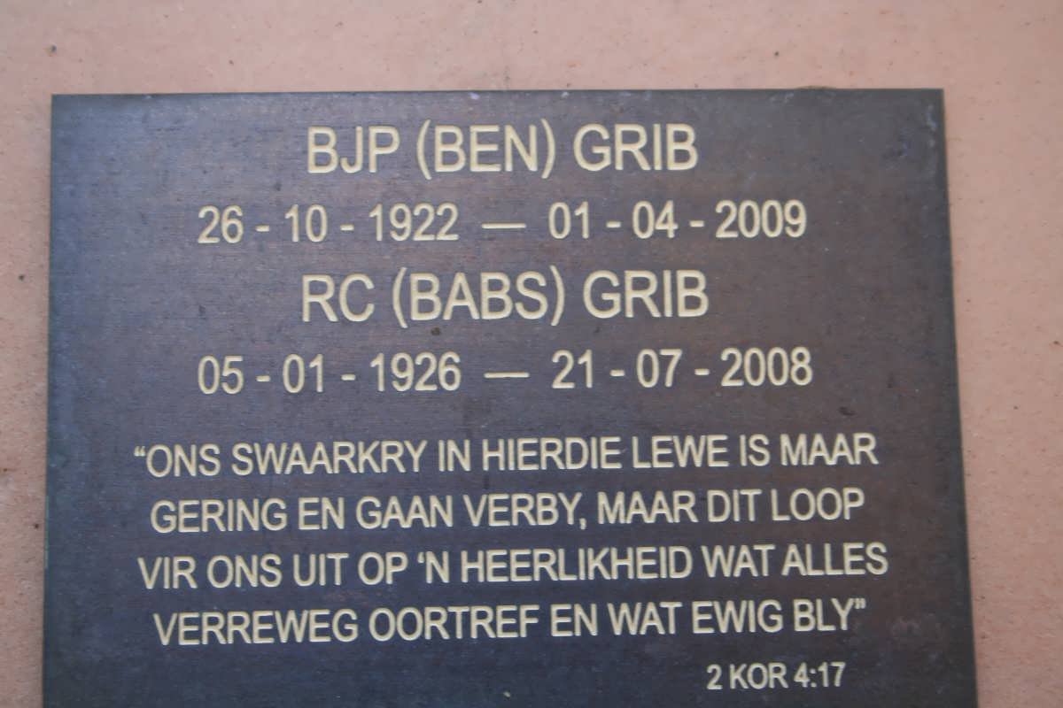 GRIB B.J.P. 1922-2009 &amp; R.C. 1926-2008