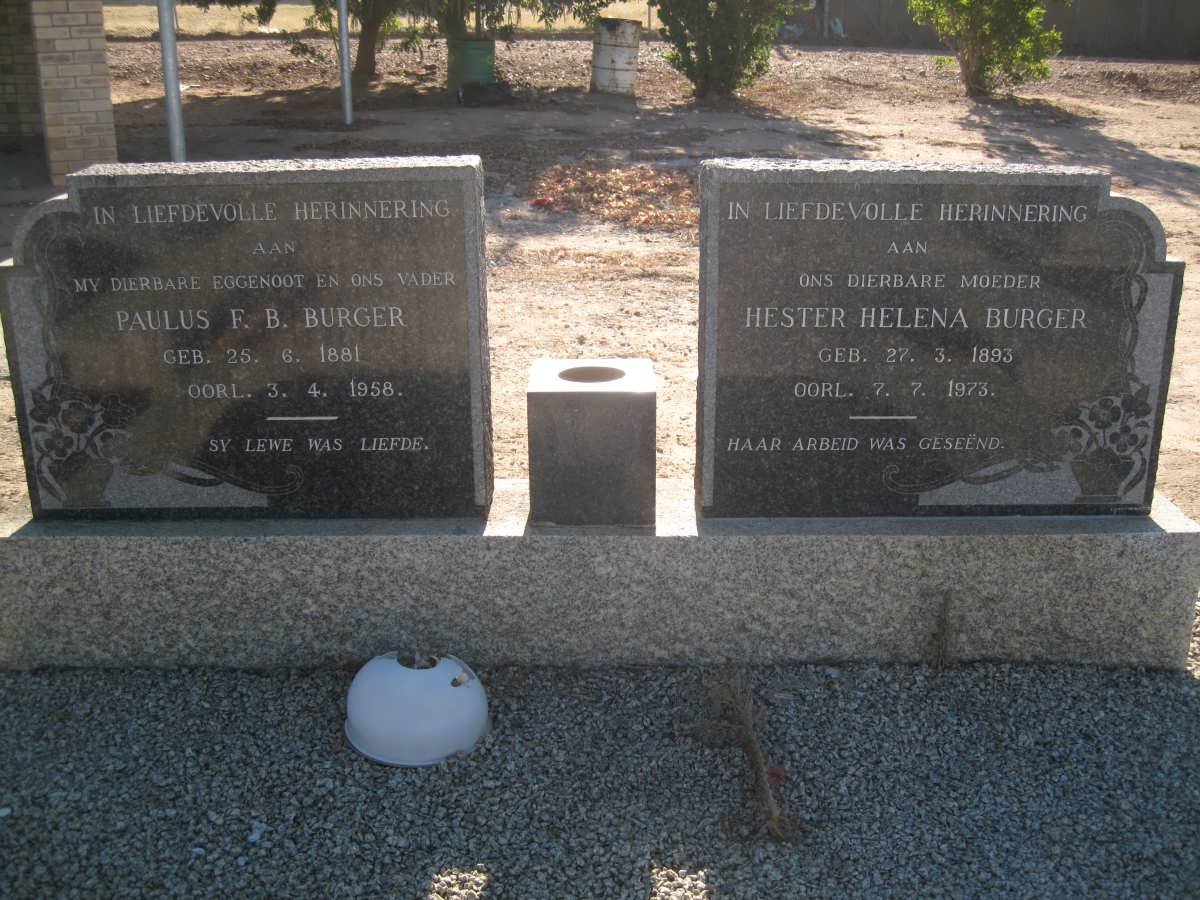 BURGER Paulus F.B. 1881-1958 &amp; Hester Helena 1893-1973