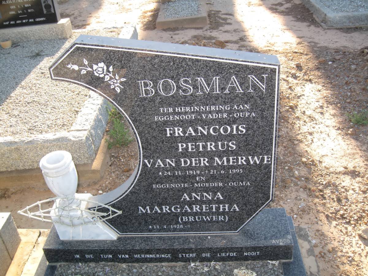 BOSMAN Francois Petrus van der Merwe 1919-1995 &amp; Anna Margaretha BRUWER 1928-?