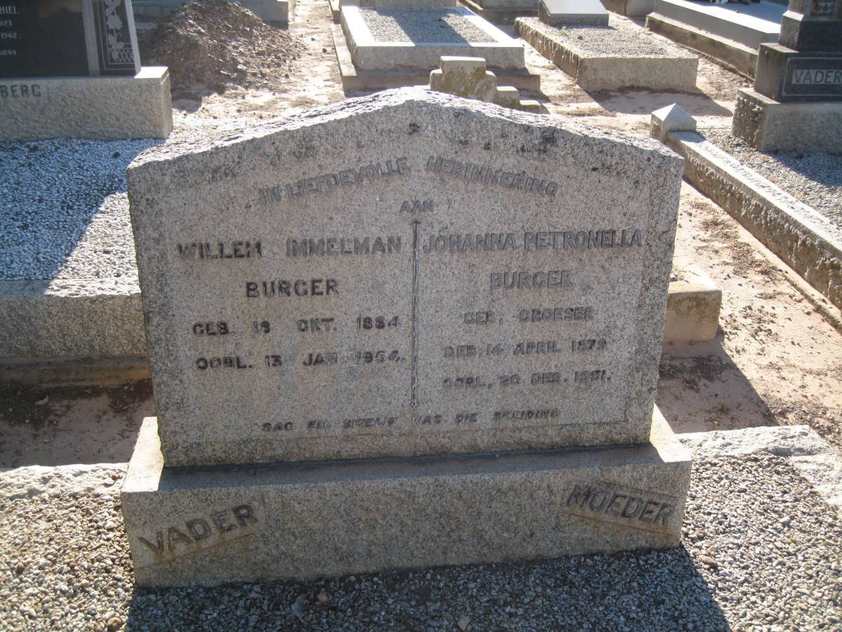 BURGER Willem Immelman 1884-1964 &amp; Johanna Petronella CROESER 1879-1951