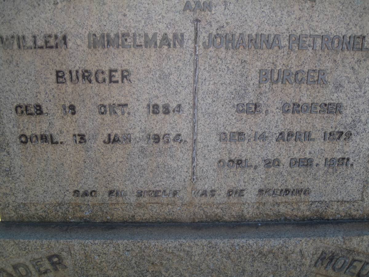 BURGER Willem Immelman 1884-1964 &amp; Johanna Petronella CROESER 1879-1951