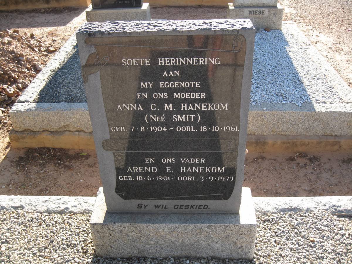 HANEKOM Arend E. 1901-1973 &amp; Anna C.M. SMIT 1904-1961