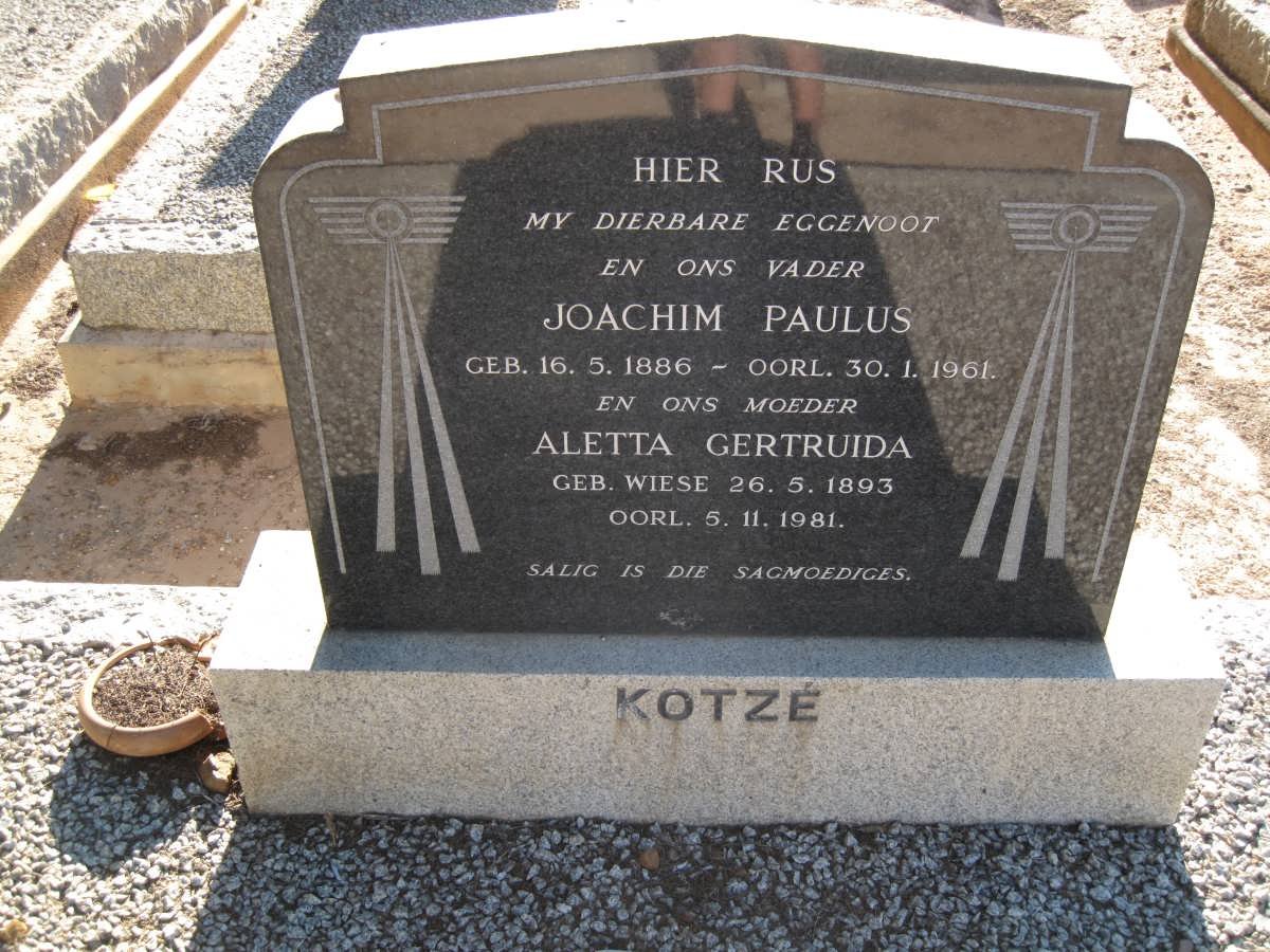 KOTZé Joachim Paulus 1886-1961 &amp; Aletta Gertruida WIESE 1893-1981