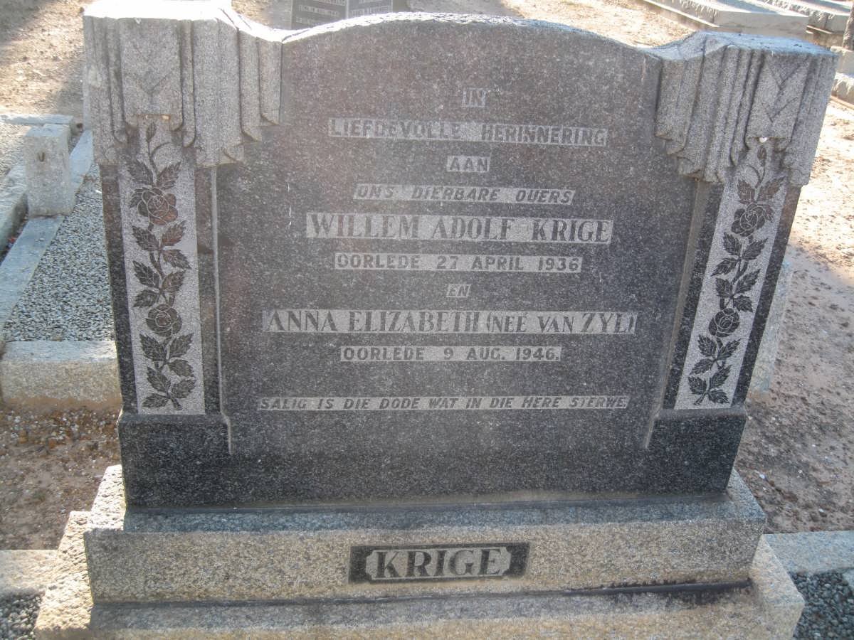 KRIGE Willem Adolf -1936 &amp; Anna Elizabeth VAN ZYL -1946