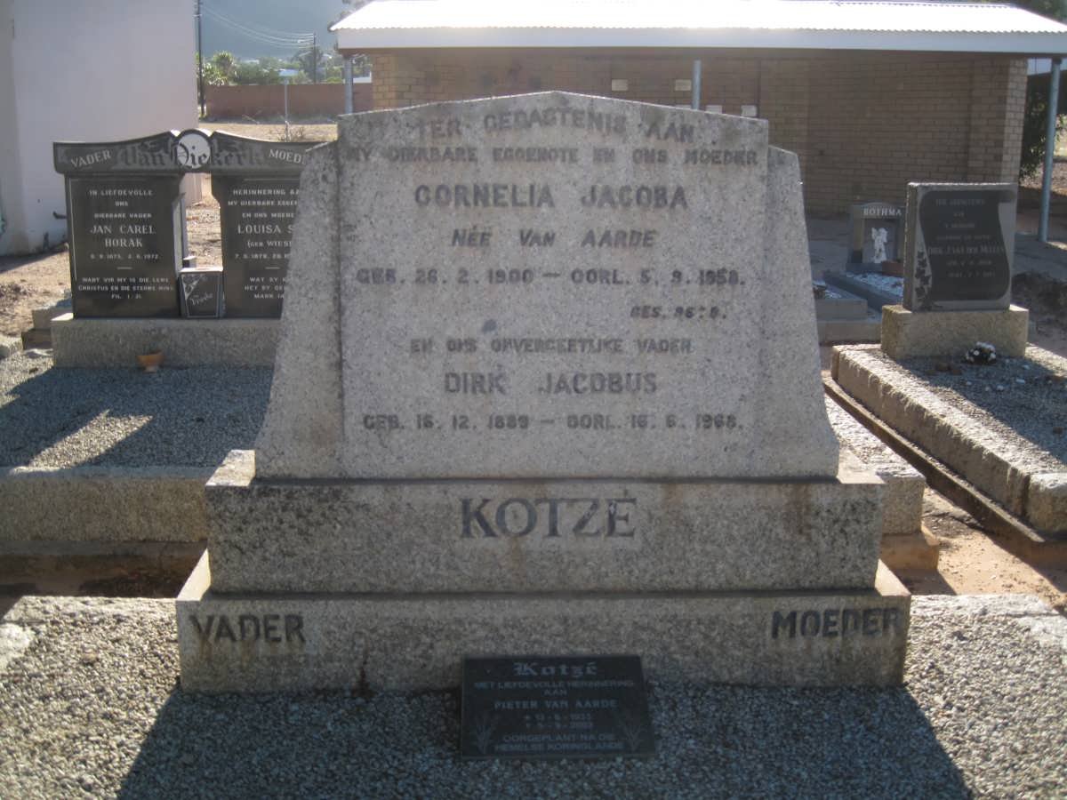 KOTZE Dirk Jacobus 1889-1968 &amp; Cornelia Jacoba VAN AARDE 1900-1958 :: KOTZE Pieter van Aarde 1933-2002