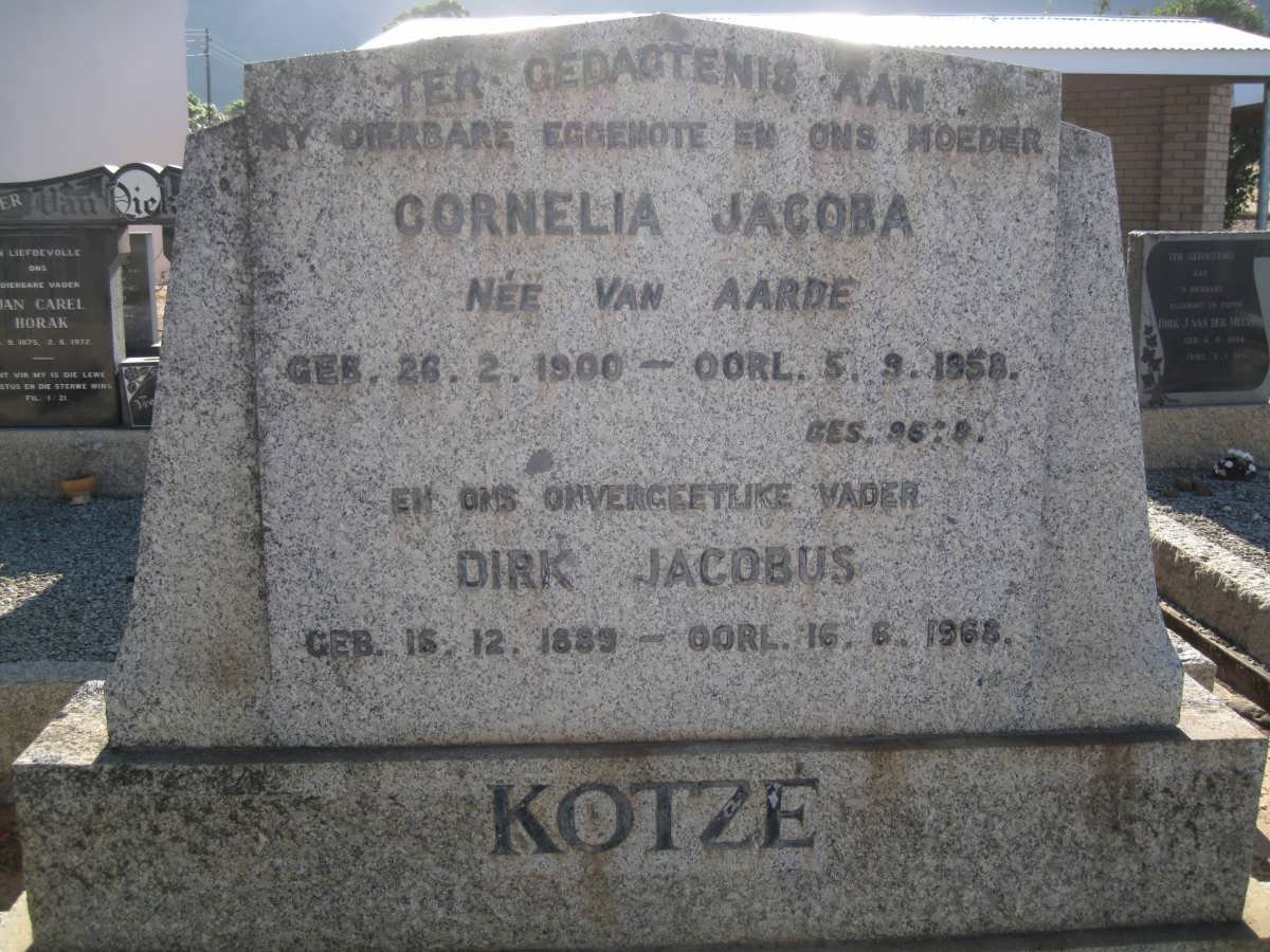 KOTZé Dirk Jacobus 1889-1968 &amp; Cornelia Jacoba VAN AARDE 1900-1958