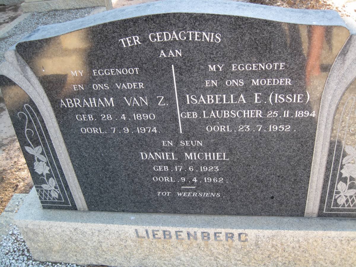 LIEBENBERG Abraham van Z. 1890-1974 &amp; Isabella E. LAUBSCHER 1894-1952