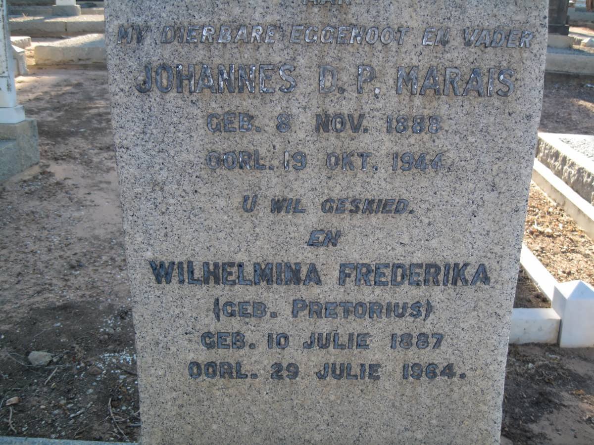 MARAIS Johannes D.P. 1880-1944 &amp; Wilhelmina Frederika PRETORIUS 1887-1964