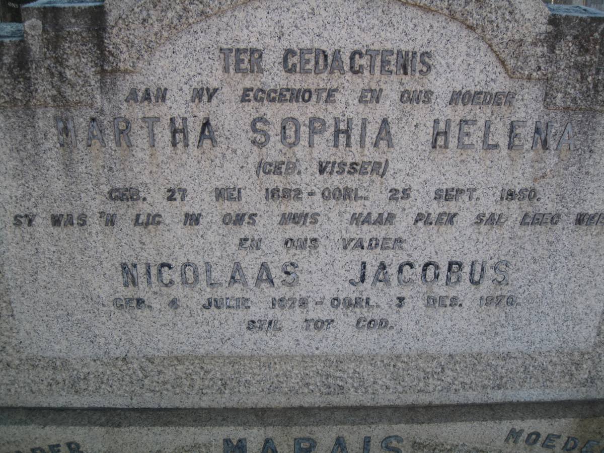 MARAIS Nicolaas Jacobus 1879-1970 &amp; Martha Sophia Helena VISSER 1882-1950