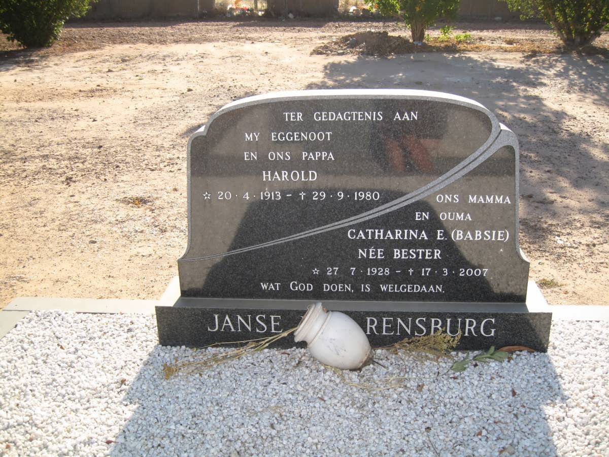 RENSBURG Harold, Janse van 1913-1980 &amp; Catharina E. BESTER 1928-2007