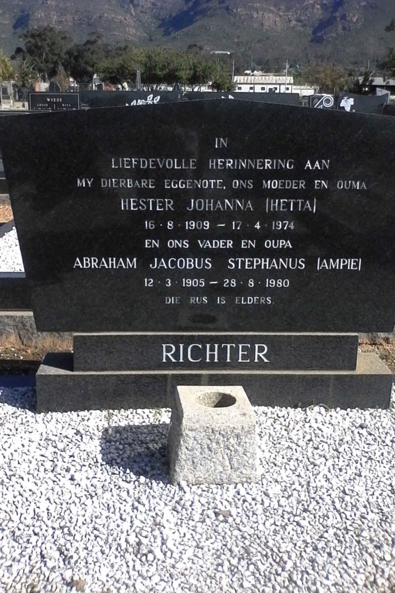RICHTER Abraham Jacobus Stephanus 1905-1980 &amp; Hester Johanna 1909-1974