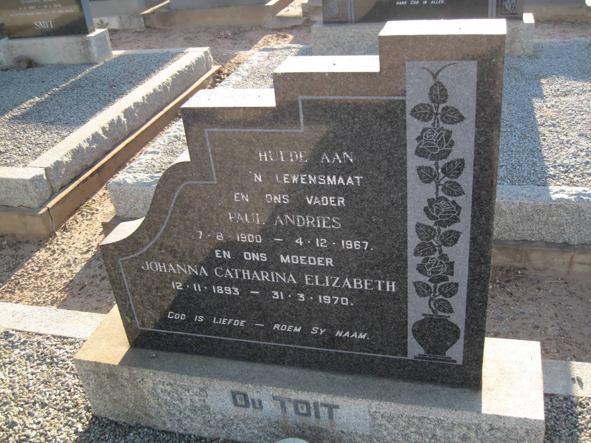 TOIT Paul Andries, du 1900-1967 &amp; Johanna Catharina Elizabeth 1893-1970