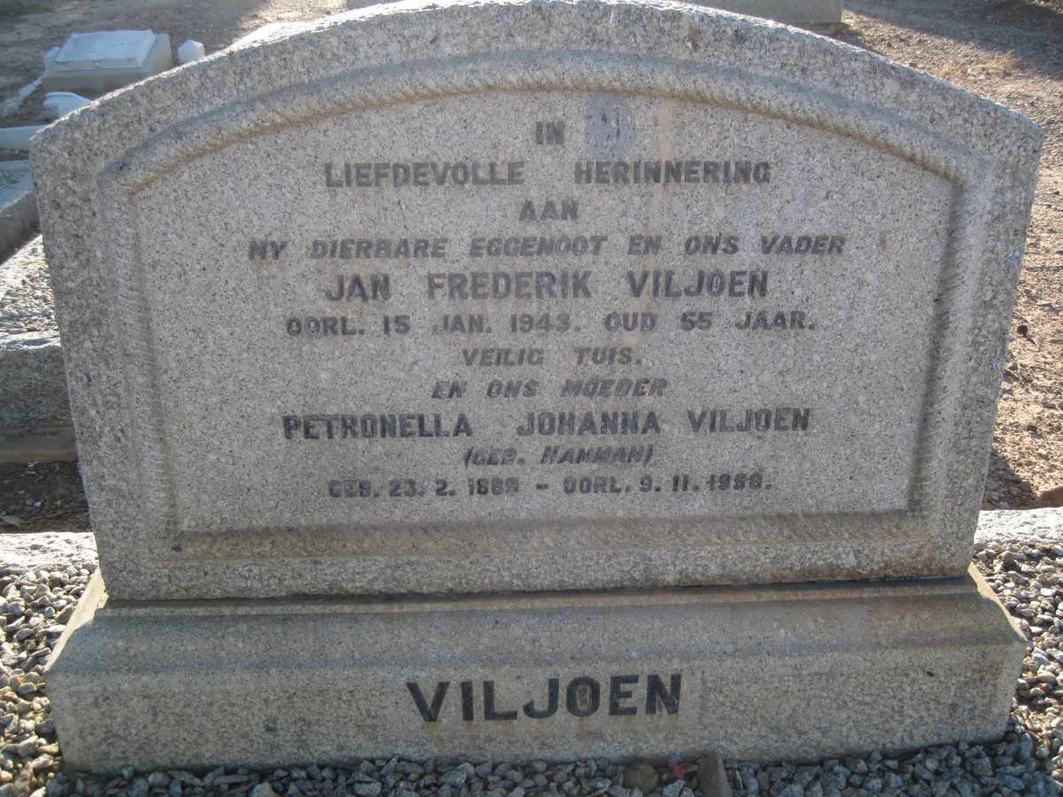 VILJOEN Jan Frederik -1943 &amp; Petronella Johanna HAMMAN 1882-1958