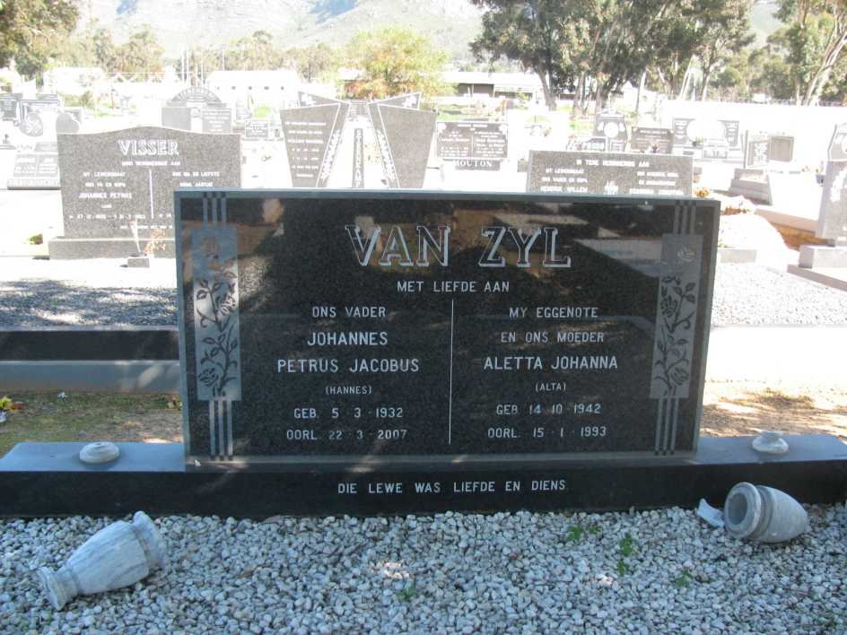 ZYL Johannes Petrus Jacobus, van 1932-2007 &amp; Aletta Johanna 1942-1993