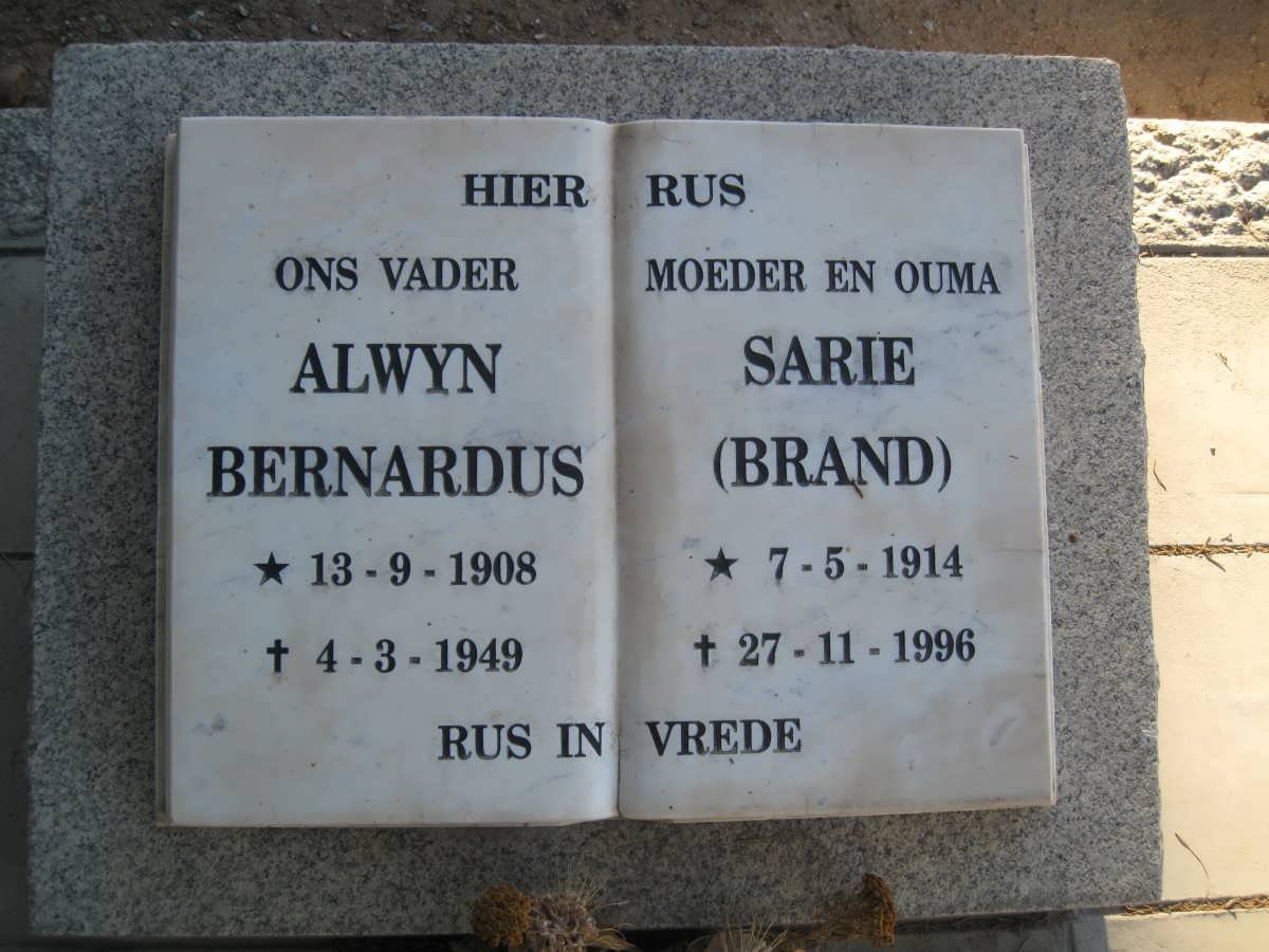 ? Alwyn Bernardus 1908-1949 &amp; Sarie BRAND 1914-1996