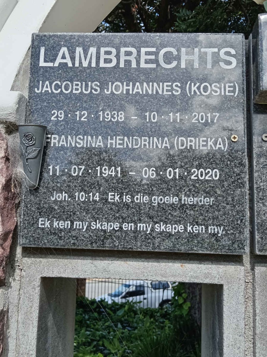 LAMBRECHTS Jacobus Johannes 1938-2017 &amp; Fransina Hendrina 1941-2020