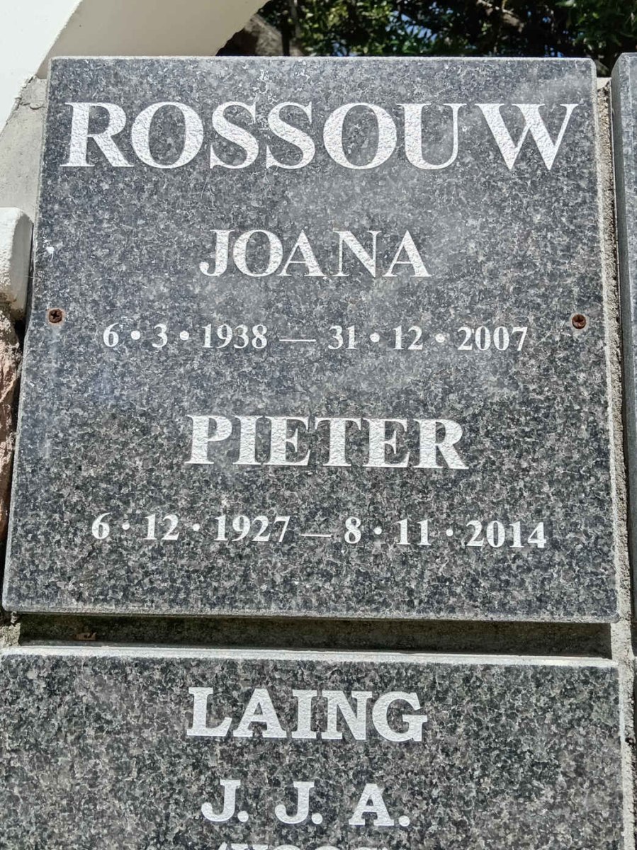 ROSSOUW Pieter 1927-2014 &amp; Joana 1938-2007