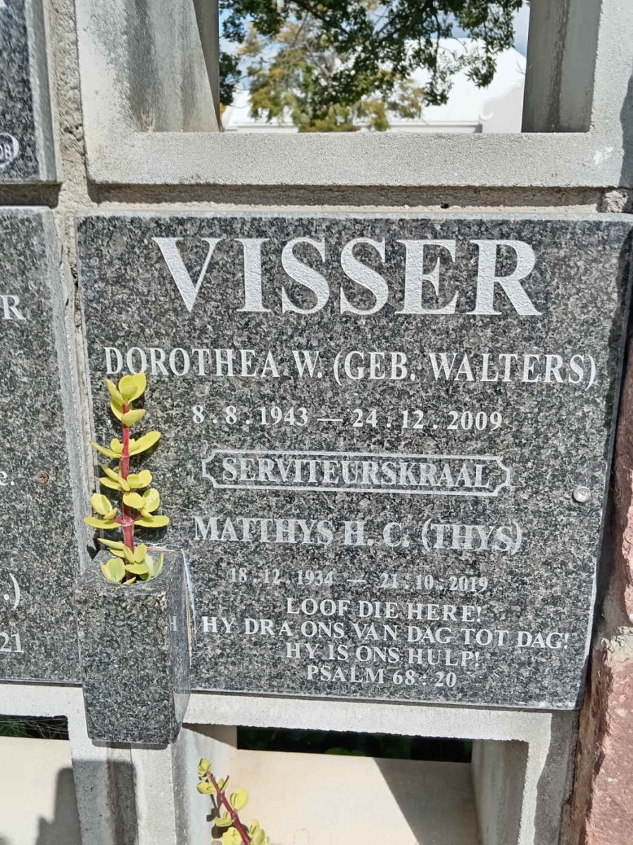 VISSER Matthys H.C. 1934-2019 &amp; Dorothea W. WALTERS 1943-2009