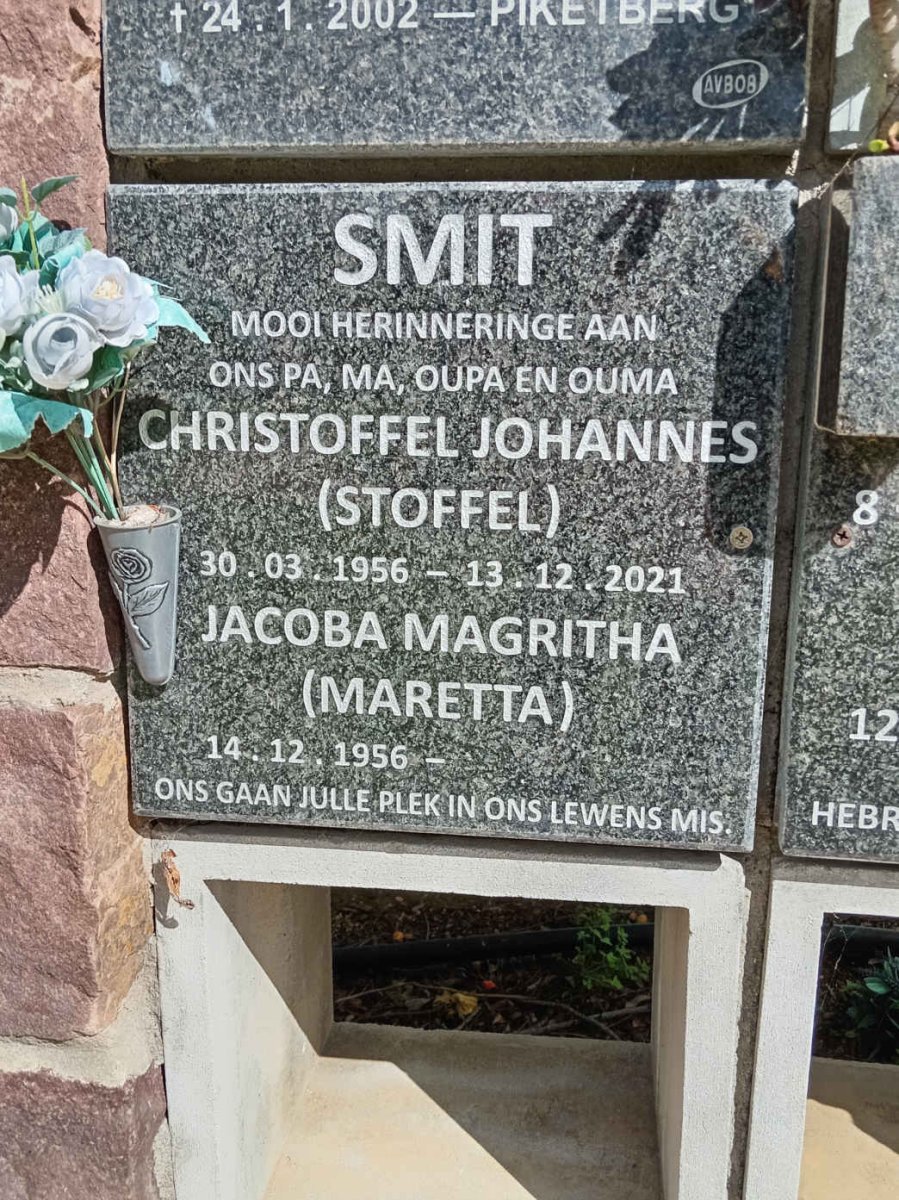 SMIT Christoffel Johannes 1956-2021 &amp; Jacoba Magritha 1956-