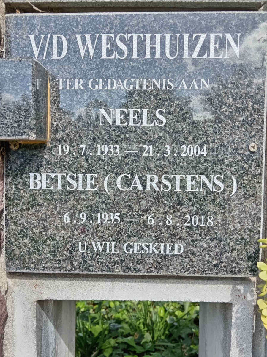 WESTHUIZEN Neels, v.d. 1933-2004 &amp; Betsie CARSTENS 1935-2018