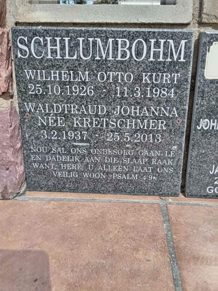 SCHLUMBOHM Wilhelm Otto Kurt 1926-1984 &amp; Waltraud Johanna KRETSCHMER 1937-2013