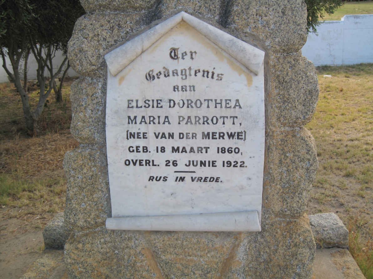 PARROTT Elsie Dorothea nee VAN DER MERWE 1860-1922