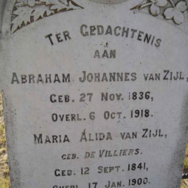 ZIJL Abraham Johannes, van 1836-1918 &amp; Maria Alida DE VILLIERS 1841-1900