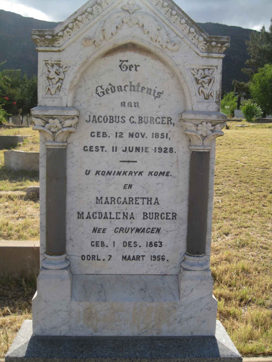 BURGER Jacobus G. 1851-1928 &amp; Margaretha Magdalena CRUYWAGEN 1863-1956