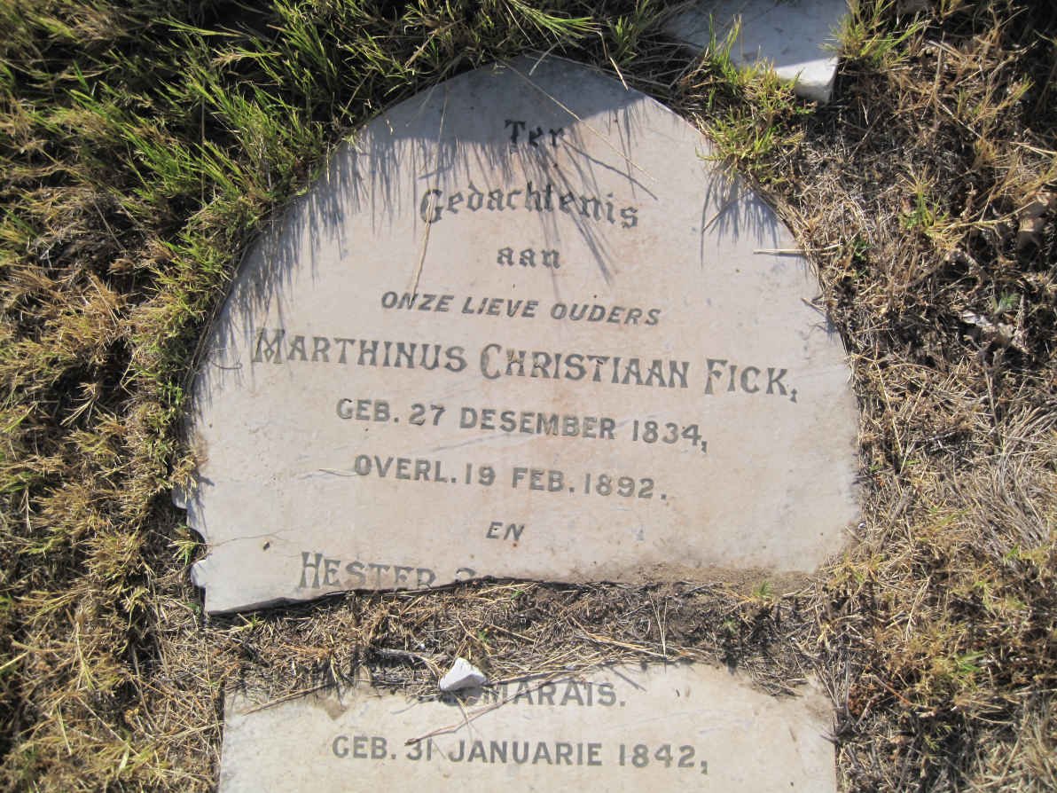 FICK Marthinus Christiaan 1834-1892 &amp; Hester MARAIS 1842-1920