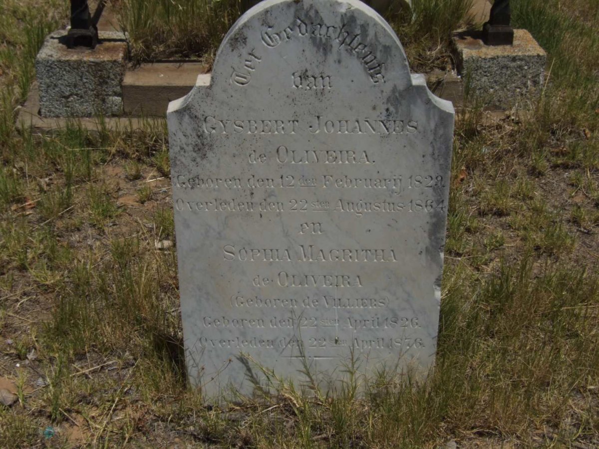 OLIVEIRA Gysbert Johannes, de 1829-1864 &amp; Sophia Magritha DE VILLIERS 1826-1876