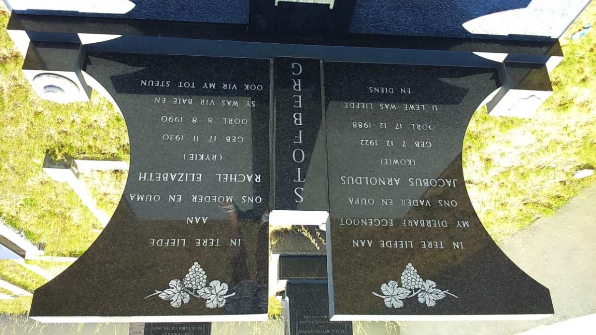 STOFBERG Jacobus Arnoldus 1922-1988 &amp; Rachel Elizabeth 1930-1990