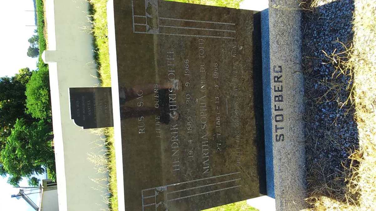 STOFBERG Hendrik Christoffel 1885-1966 &amp; Martha Sophia DU TOIT 1887-1966