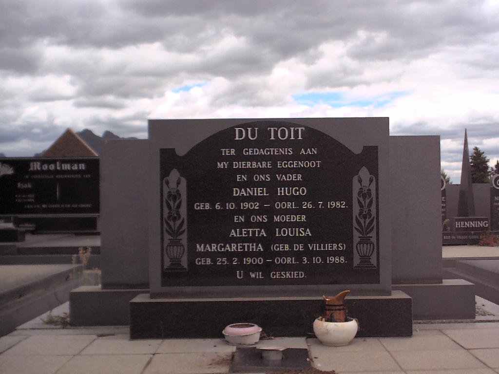 TOIT Daniel Hugo, du 1902-1982 &amp; Aletta Louisa Margaretha DE VILLIERS 1900-1988