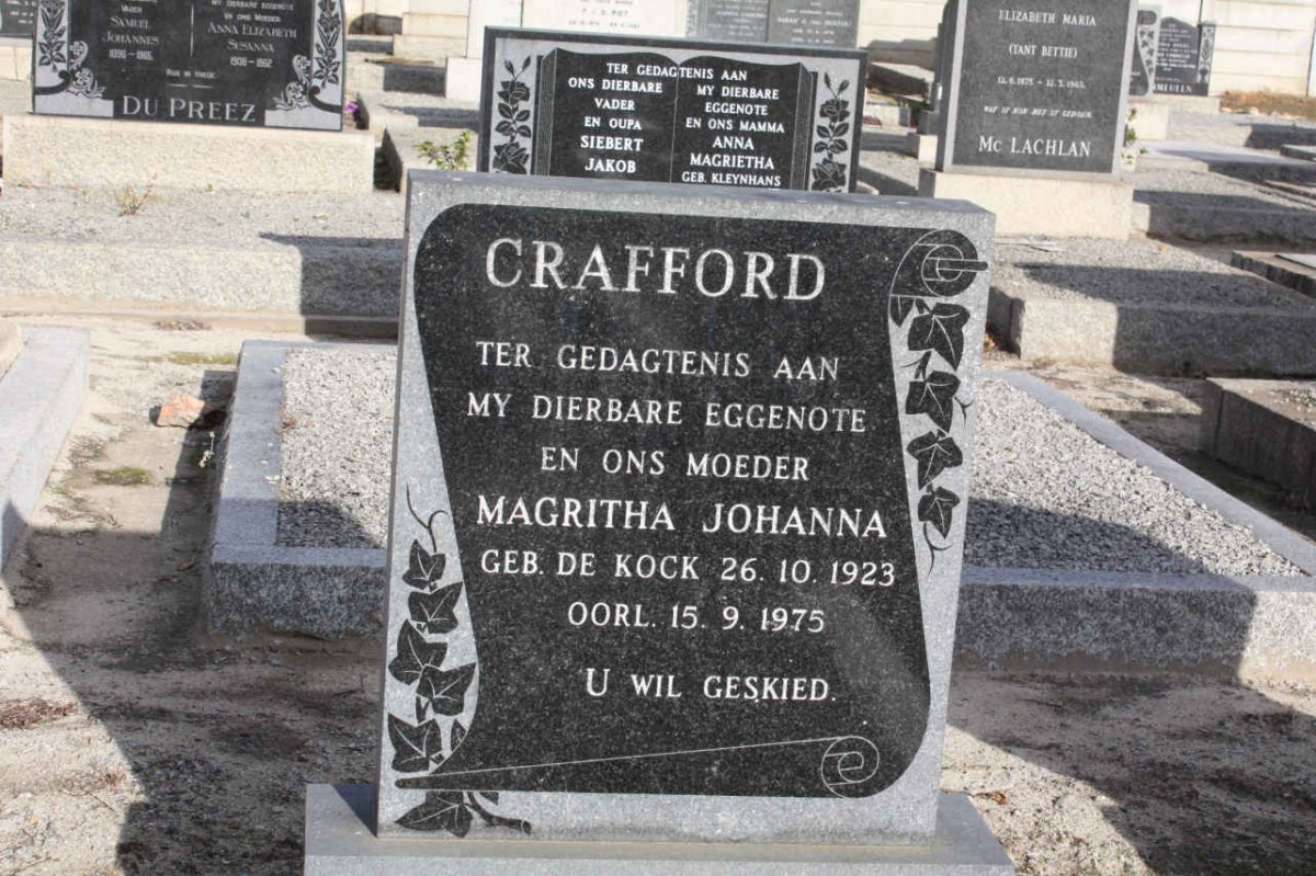 CRAFFORD Magritha Johanna nee DE KOCK 1923-1975