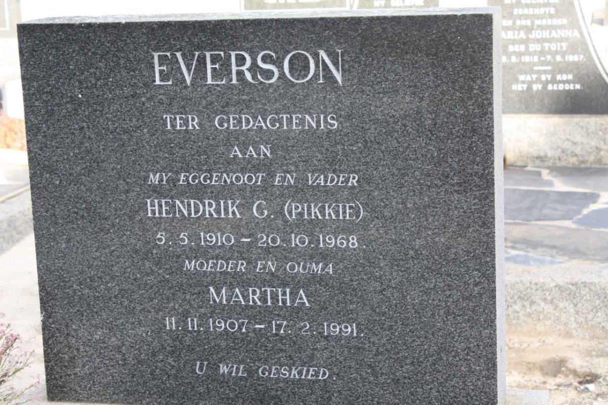 EVERSON Hendrik G. 1910-1968 &amp; Martha 1907-1991