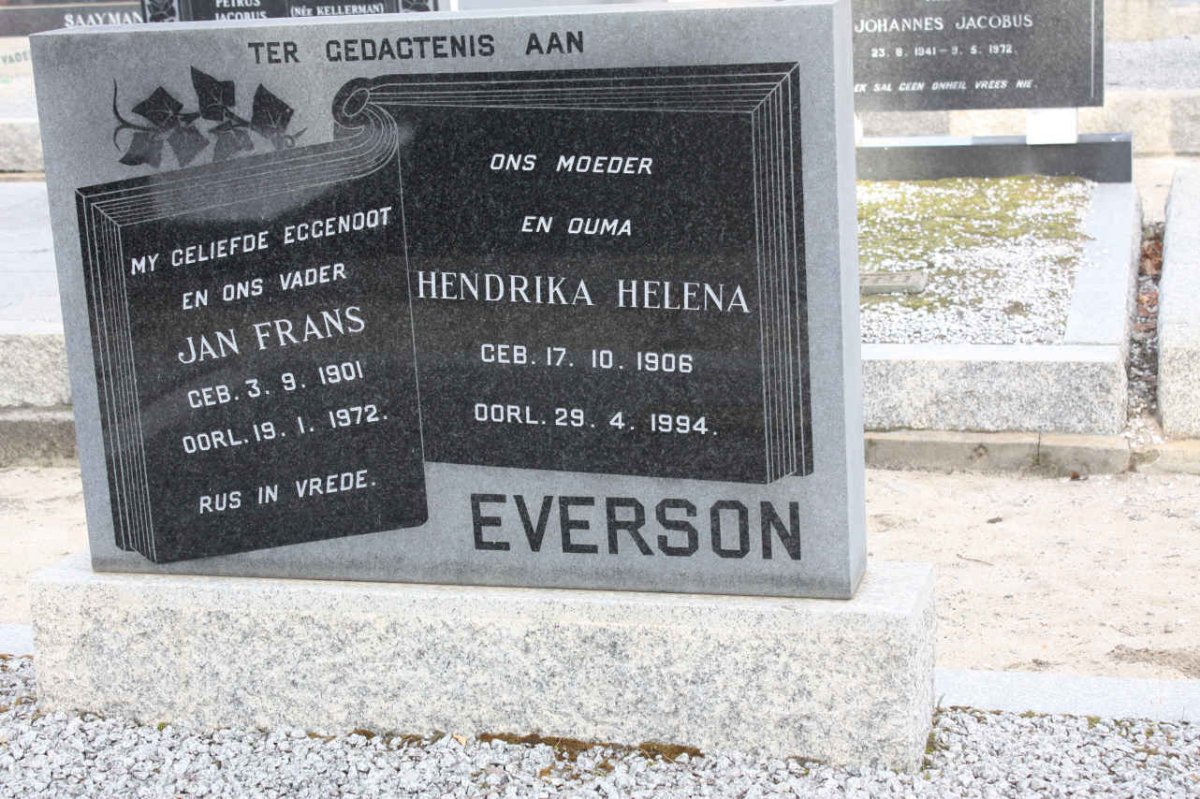 EVERSON Jan Frans 1901-1972 &amp; Hendrika Helena 1906-1994