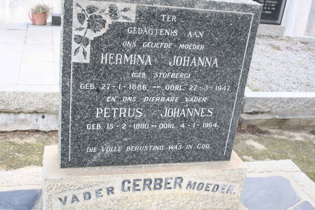 GERBER Petrus Johannes 1880-1964 &amp; Hermina Johanna STOFBERG 1886-1947
