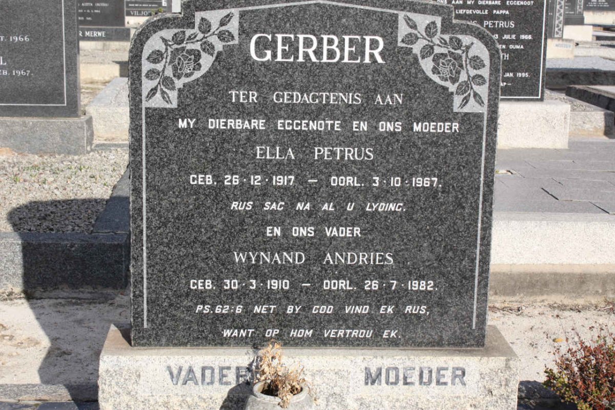 GERBER Wynand Andries 1910-1982 &amp; Ella Petrus 1917-1967