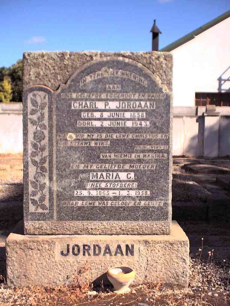JORDAAN Charl P. 1854-1943 &amp; Maria C. STOFBERG 1865-1958