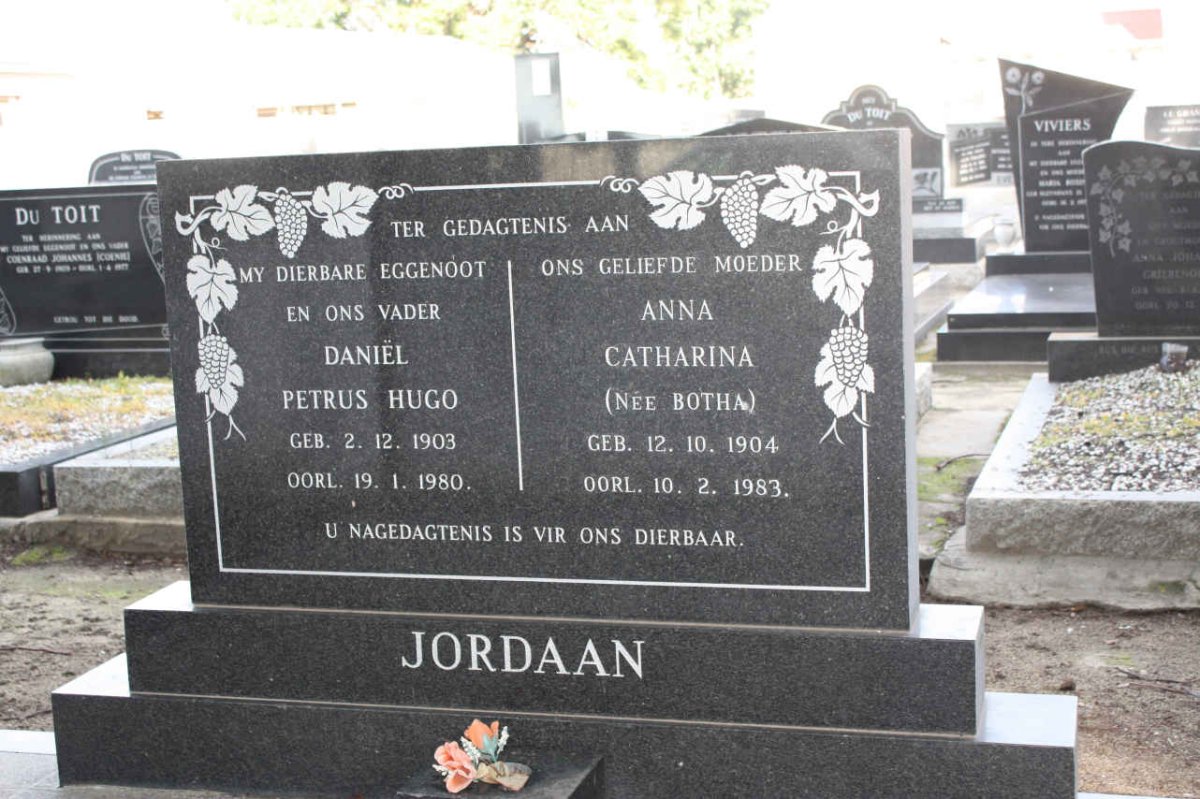 JORDAAN Daniel Petrus Hugo 1903-1980 &amp; Anna Catharina BOTHA 1904-1983