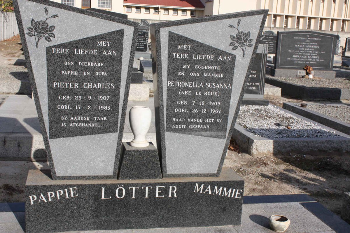 LOTTER Pieter Charles 1907-1983 &amp; Petronella Susanna LE ROUX 1909-1962