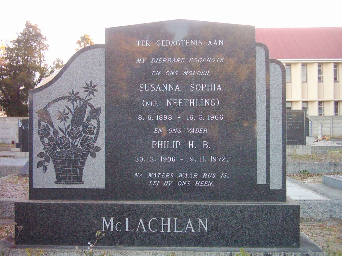 McLACHLAN Philip H.B. 1906-1972 &amp; Susanna Sophia NEETHLING 1898-1966