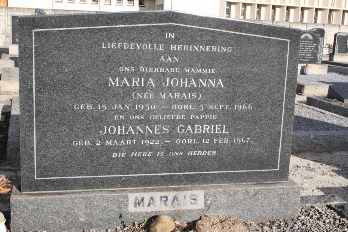 MARAIS Johannes Gabriel 1922-1967 &amp; Maria Johanna MARAIS 1930-1966