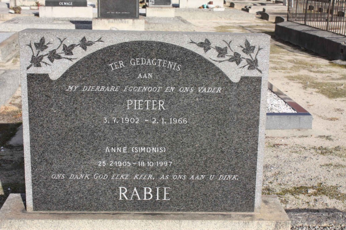RABIE Pieter 1902-1966 &amp; Anne SIMONIS 1905-1997
