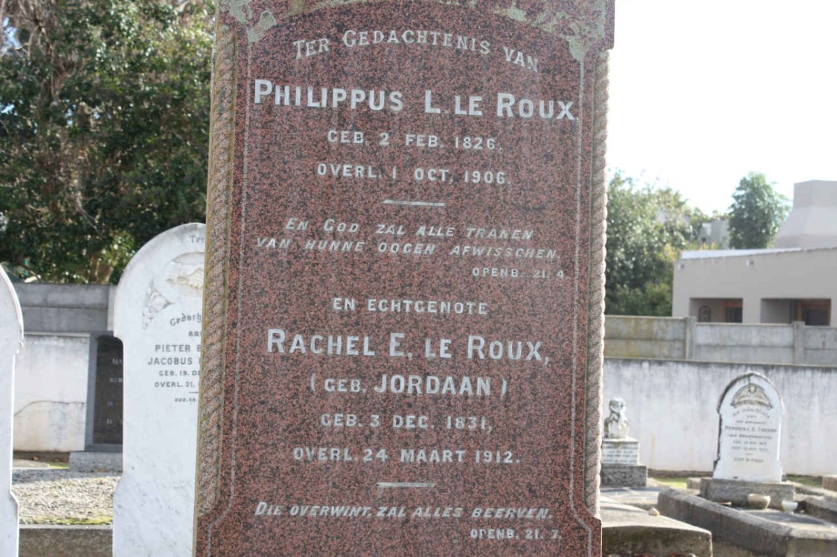 ROUX Philippus L., le 1826-1906 &amp; Rachel E. JORDAAN 1831-1912