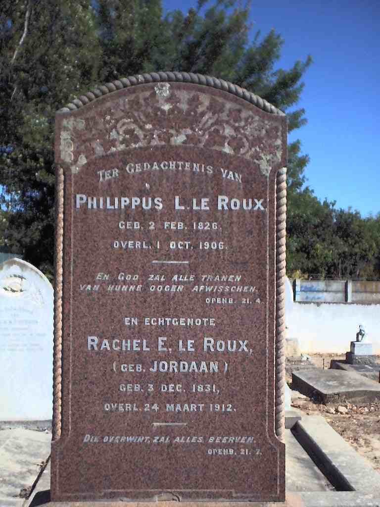 ROUX Philippus L., le 1826-1906 &amp; Rachel E. JORDAAN 1831-1912