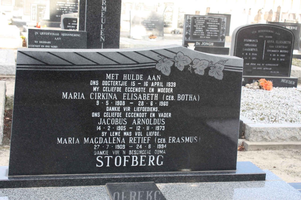 STOFBERG Jacobus Arnoldus 1905-1973 &amp; Maria Cirkina Elisabeth BOTHA 1908-1960