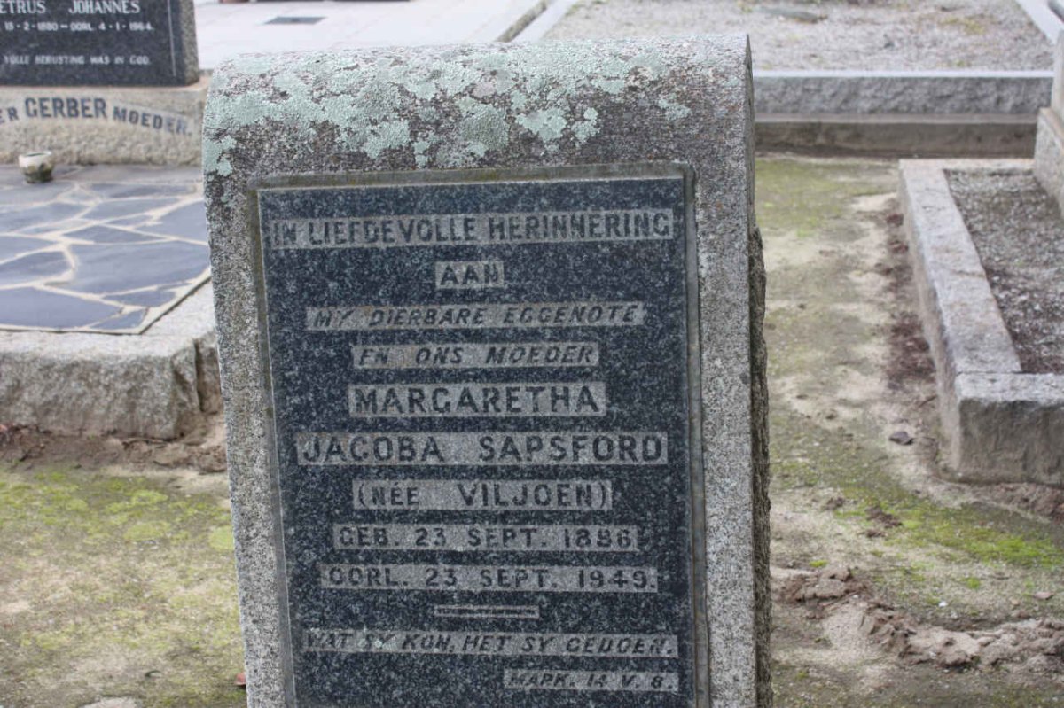 SAPSFORD Margaretha Jacoba nee VILJOEN 1896-1949