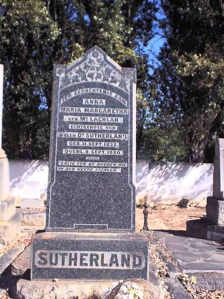 SUTHERLAND Anna Maria Magaretha nee McLACHLAN 1833-1920